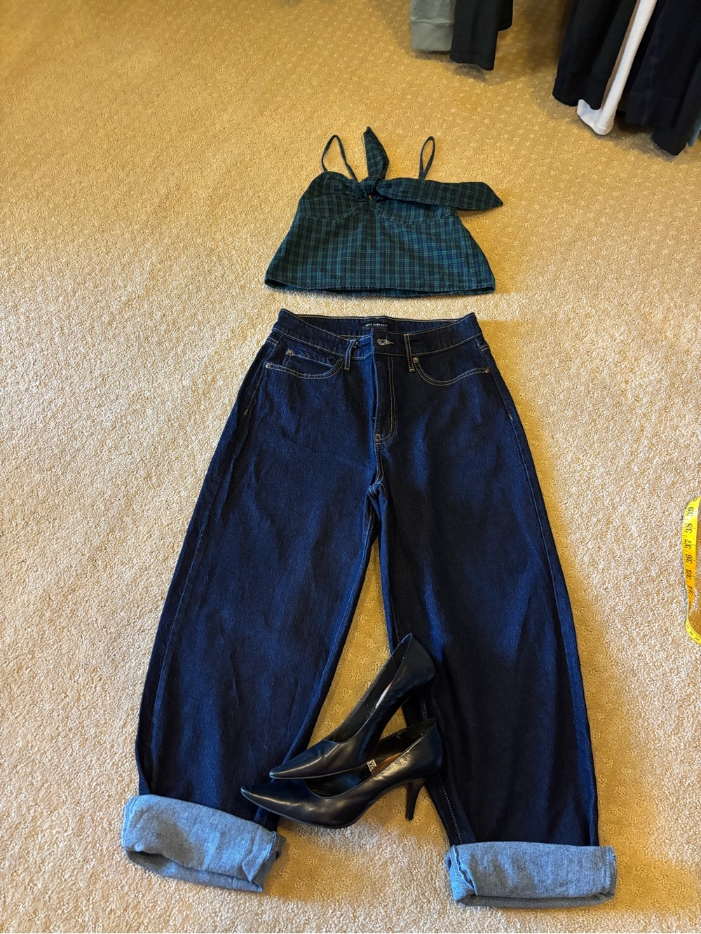Brandy Melville Green Plaid Tie Front Crop Cami Top Y2K Tartan 100% Cotton